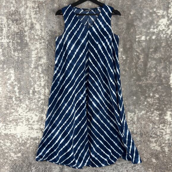 Lands End Petite Size 6P Striped Midi Shift Dress Navy Sleeveless V Neck Pullove - Picture 1 of 10